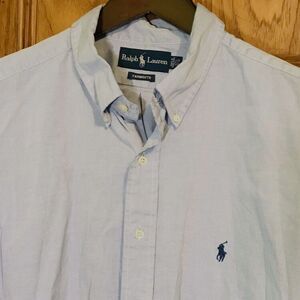 Ralph Lauren Yarmouth Blue Chambray Long Sleeve Button Down Mens 17.5 Polo Shirt